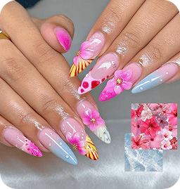 Cherry Hill nail salon custom pink floral nail art designs by J'Adore Nails