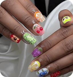 Colorful gel nail art with creative designs - nail salon Cherry Hill